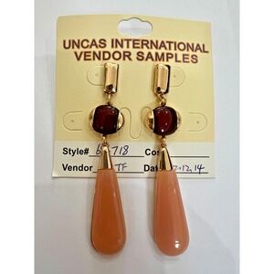 Uncas Int Gold Blush Wine Dangle Earrings Resin Wood Earth Tones Vendor‎ Sample